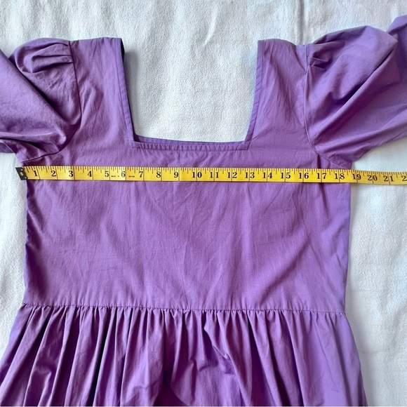 Maude Vivante Square Neck Puff Sleeves Tiered Skirt 100% Cotton Purple Dress‎ S - Picture 10 of 13